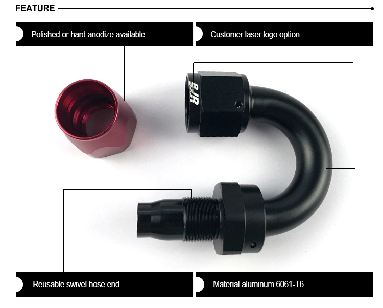 BJR 90 Degree Aluminium Reusable Hose End For Oil Fuel AN6 Swivel Fitting