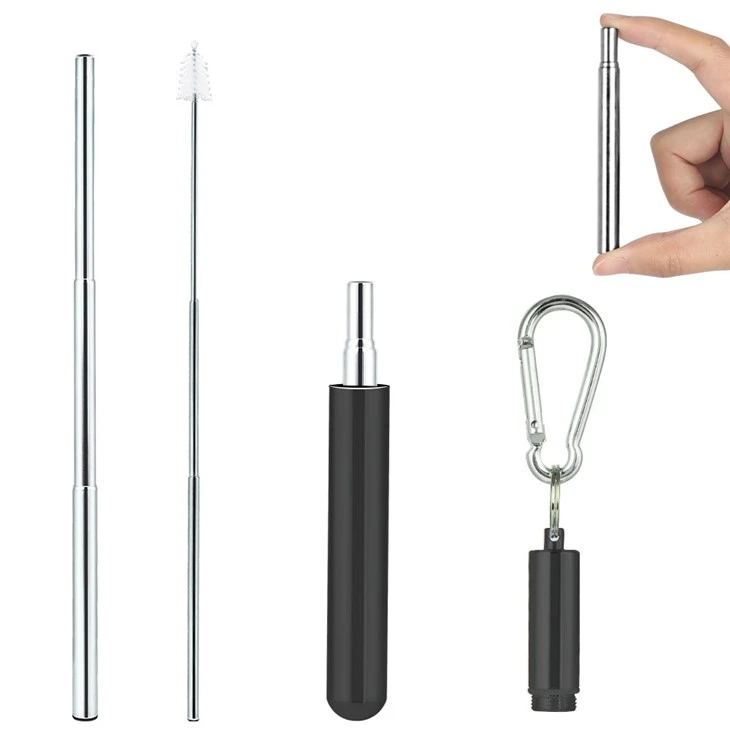 Telescopic Stainless Steel Collapsible Straw For Drinking With Case And Brush