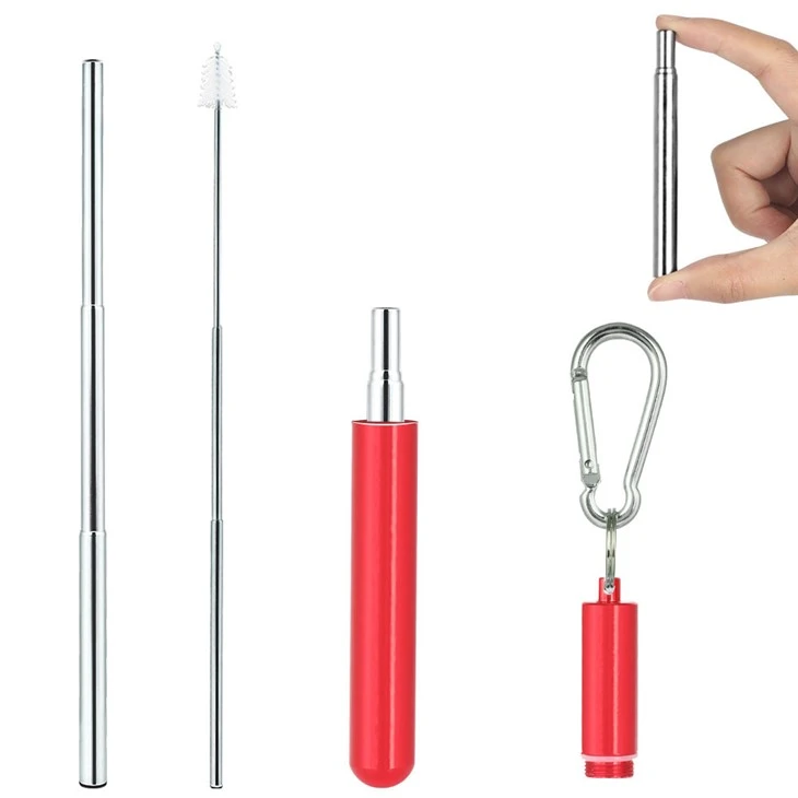 Telescopic Stainless Steel Collapsible Straw For Drinking With Case And Brush