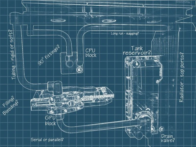 A custom-built liquid cooling loop, demonstrating the intricate design and components of a high-performance cooling solution.
